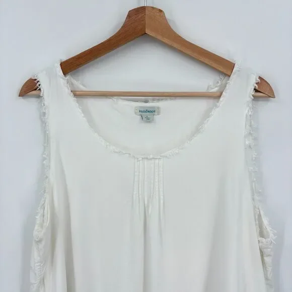 Sundance Women's White Scoop Neck Tiered Tank Top Large - Picture 4 of 11